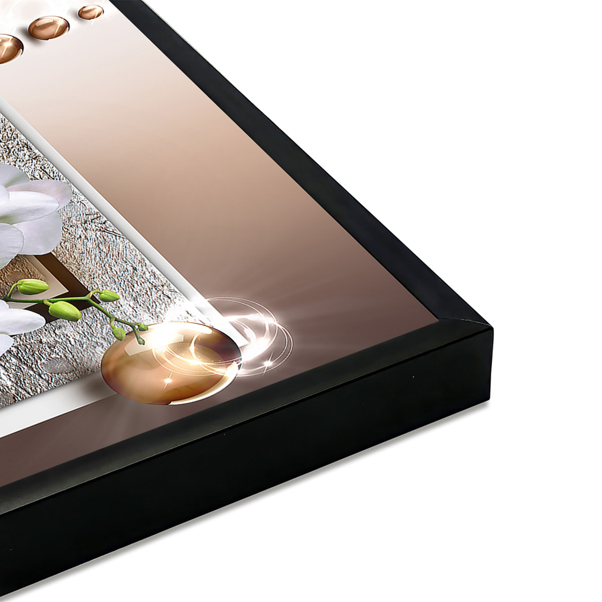 Affiche encadrée orchidées blanches zen Affiche + cadre en métal - Noir