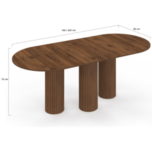 Table à manger extensible Albane 160-200cm 3 pieds pylône effet noyer