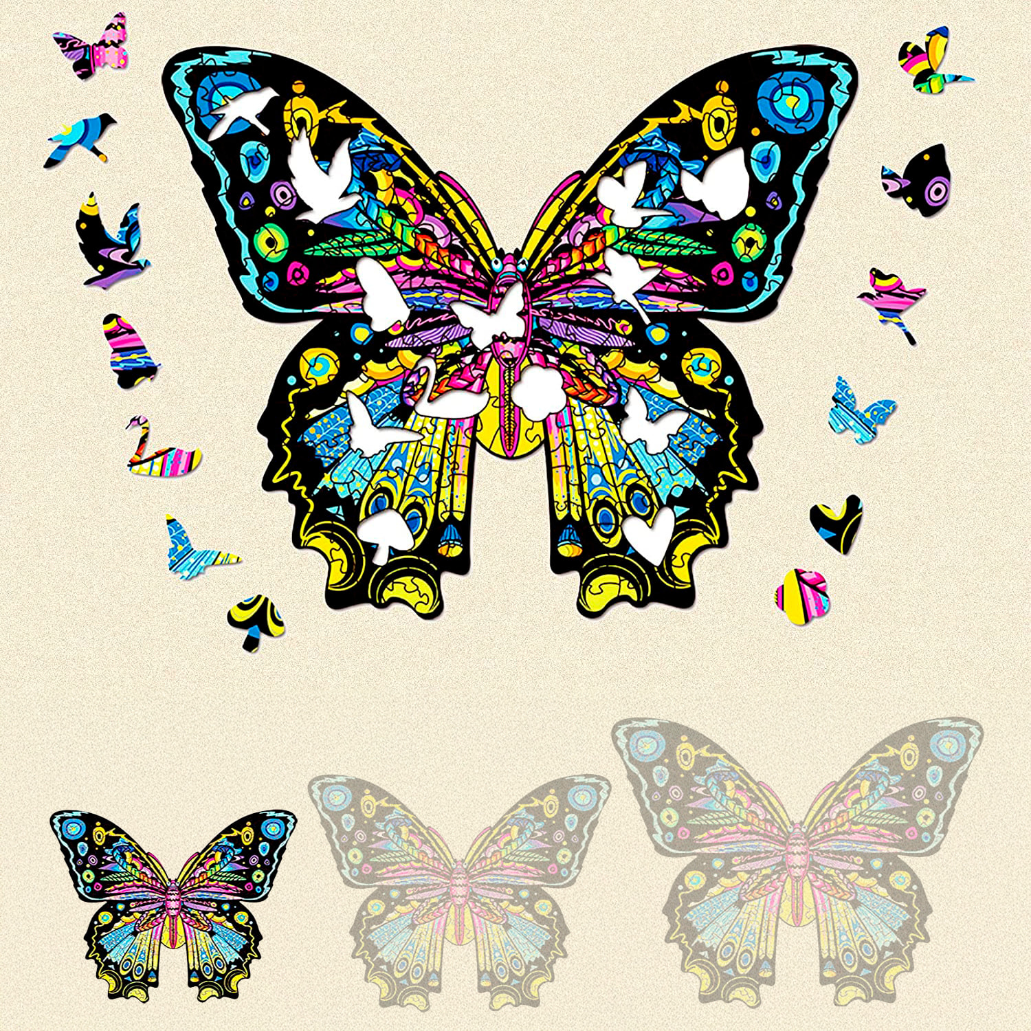 Puzle de Madera con diseño de Mariposa. 100 piezas.