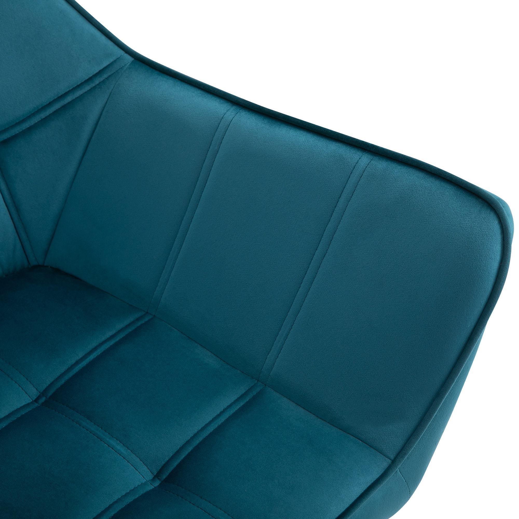 Fauteuil salon design scandinave piètement bois hévéa velours effet capitonné bleu canard