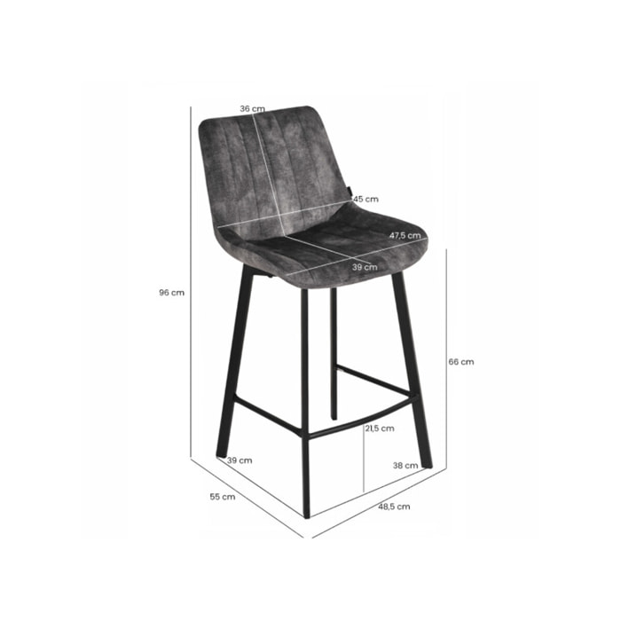 Tabouret de bar rembourré et capitonné en velours - EMMA 2