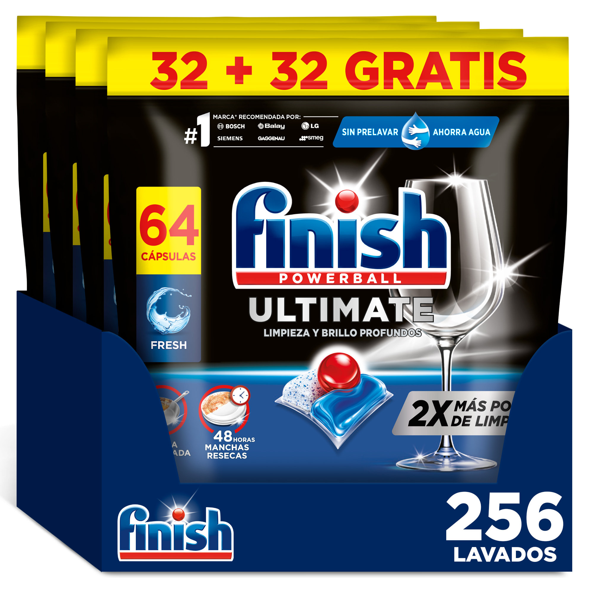 Finish Powerball Ultimate x256 Pastillas para Lavavajillas, Limpieza y Brillo Profundos (Formato 4x 64 Pastillas)