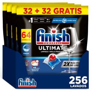 Finish Powerball Ultimate x256 Pastillas para Lavavajillas, Limpieza y Brillo Profundos (Formato 4x 64 Pastillas)