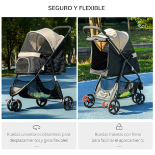 Carrito para Perros Plegable Cochecito para Mascotas Carrito para Perros Pequeños con Cesta de Almacenaje Ventana de Malla Cubierta para Lluvia y 2 Ruedas Universales 80,5x51,5x100 cm Caqui