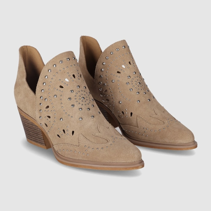 Botines de Serraje - Piedra - Tacón: 6 cm