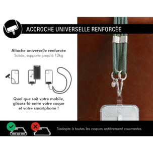 Cordon téléphone FORCE CASE Cordon Verte détails silver