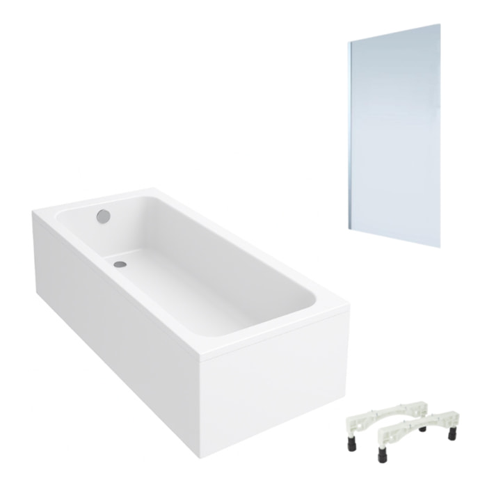 Baignoire droite VILLEROY & BOCH Architectura avec pieds acrylique 160 x 70 cm  + Pare bain gauche AURYS Mist 1 chromé