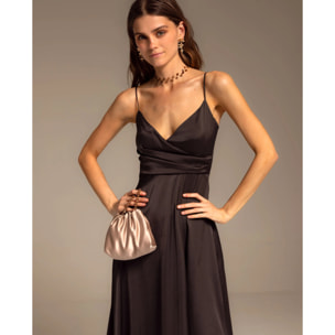 Vestido largo princesa de tirantes y escote drapeado