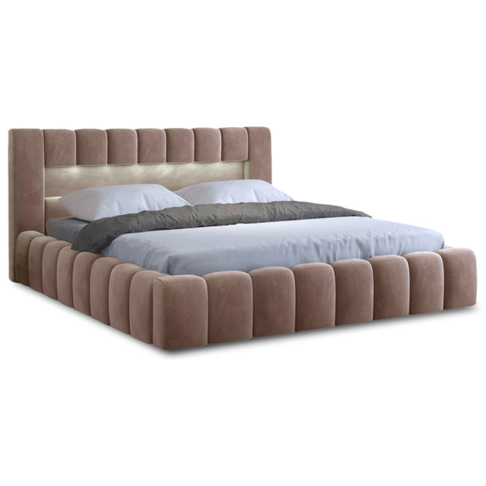 Cleo - lit coffre avec led - 180x200 cm - sommier inclus - en velours - Taupe
