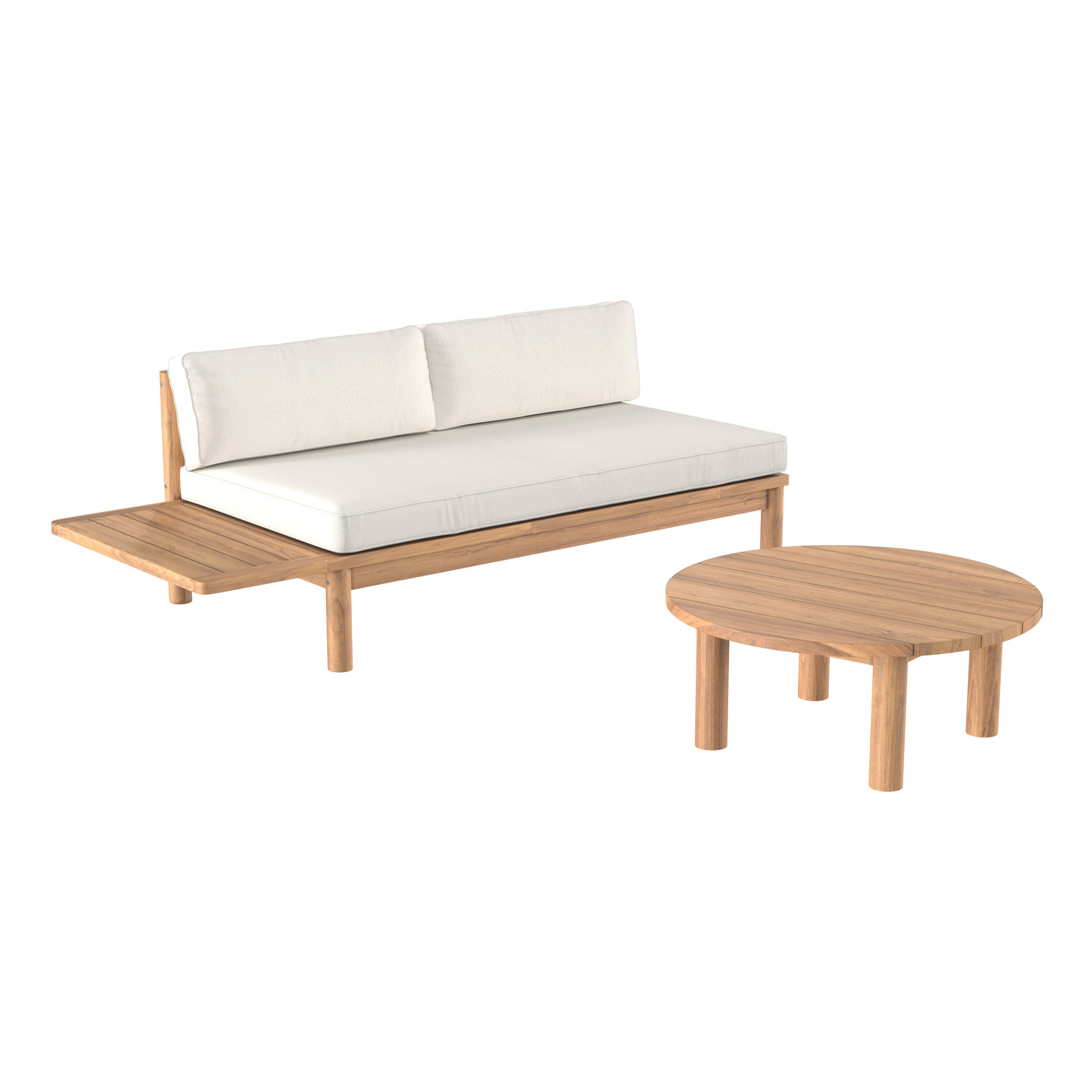 Salon de jardin en teck massif avec un canapé et une table basse ronde - Aurland