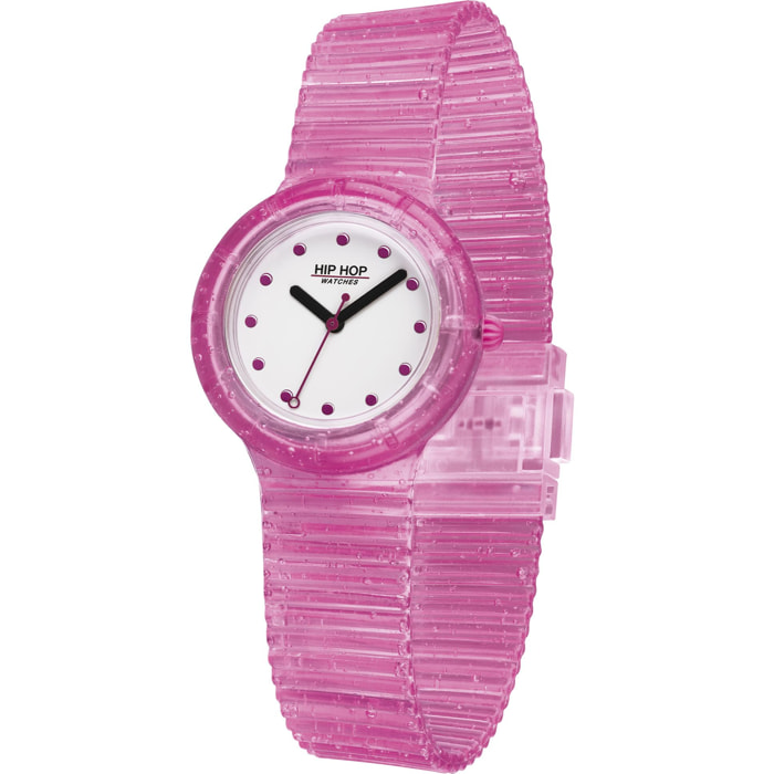 Orologio Da Polso Hip Hop Fucsia-Bianco In Silicone
