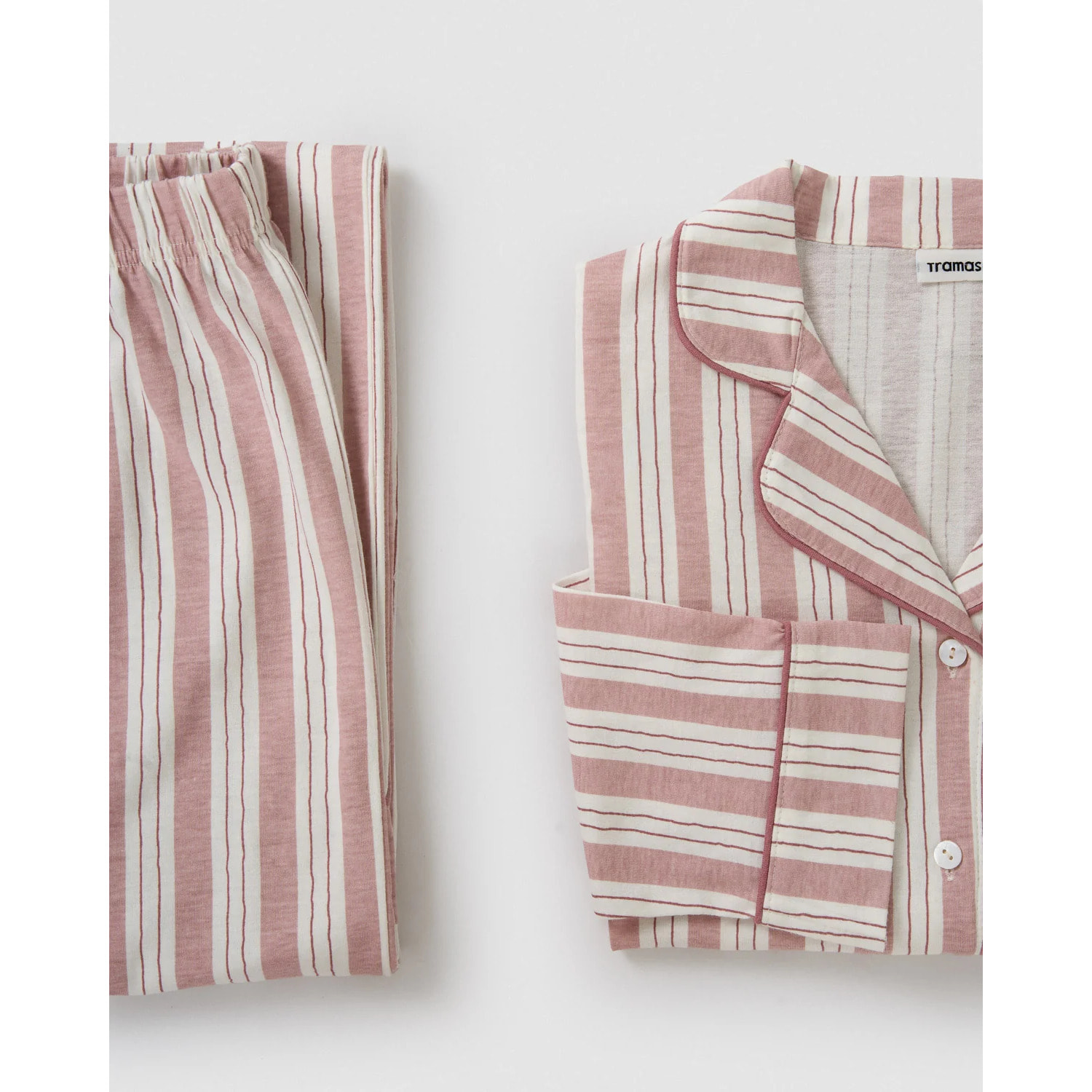 Pigiama lungo camicia in cotone a righe zuri rosa