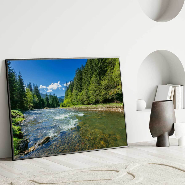 Affiche encadrée rivière en forêt et nature Affiche + cadre en métal - Noir