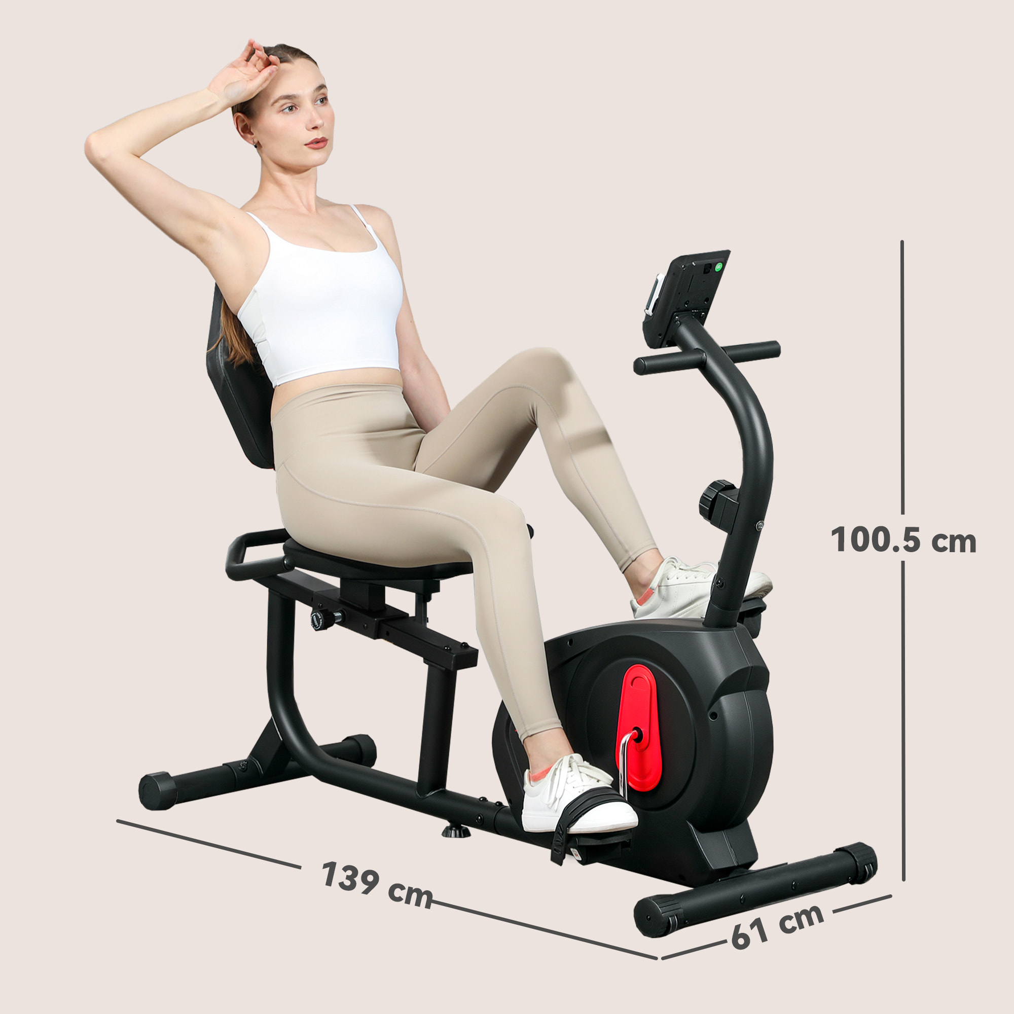 Bicicleta Estática con Respaldo, 8 Niveles de Resistencia, Bici Estática Reclinadas, con Volante Asiento Ajustable Pantalla LCD y Soporte de Teléfono, para Entrenamientos de Recuperación