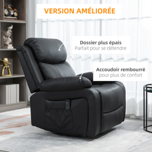 Fauteuil de massage et relaxation électrique  inclinable pivotant repose-pied télécommande noir