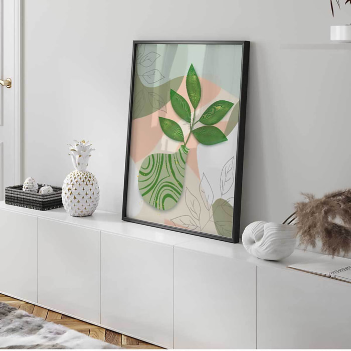 Affiche encadrée feuilles modernes pastel Affiche + cadre en métal - Noir