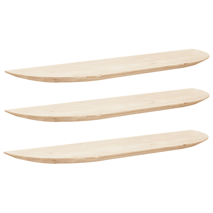 Pack 3 estanterías redondeadas de madera maciza flotantes tono natural varias medidas