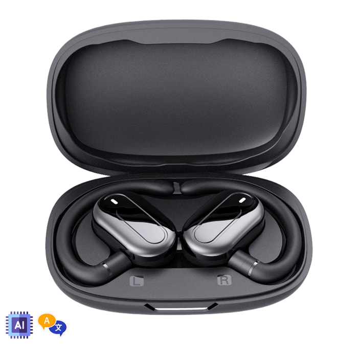 Cuffie YJ22 con Bluetooth 5.4 Tecnologia OWS con angolo regolabile con traduttore AI.