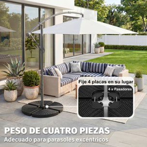 Outsunny Base para Sombrilla de 4 Piezas Soporte para Parasol Rellenable con Arena 68 kg o Agua 52 L para Jardín Patio Terraza Negro