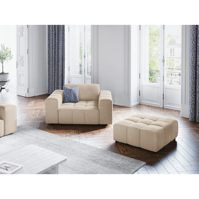 Pouf "Luc" en velours beige clair