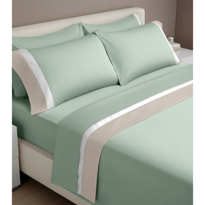 Completo IPERSAN doppia balza RASO Bordo RASO Panna/Bianco fondo Salvia