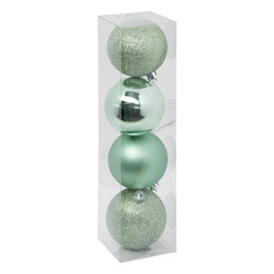Boule de Noël plastique 80mm x4 vert amande