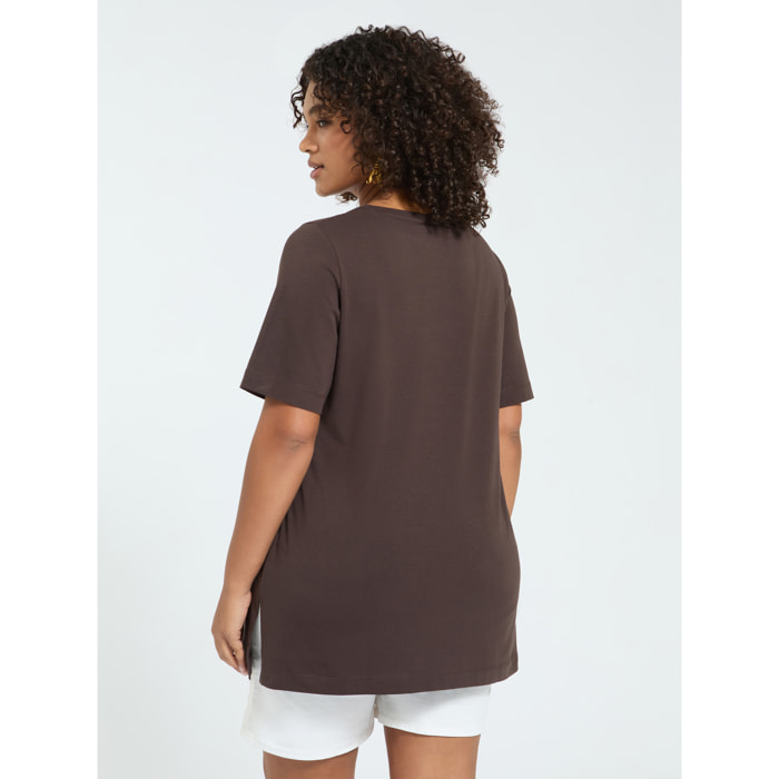 Fiorella Rubino - T-shirt in cotone con hotfix motivo zebrato - Marrone