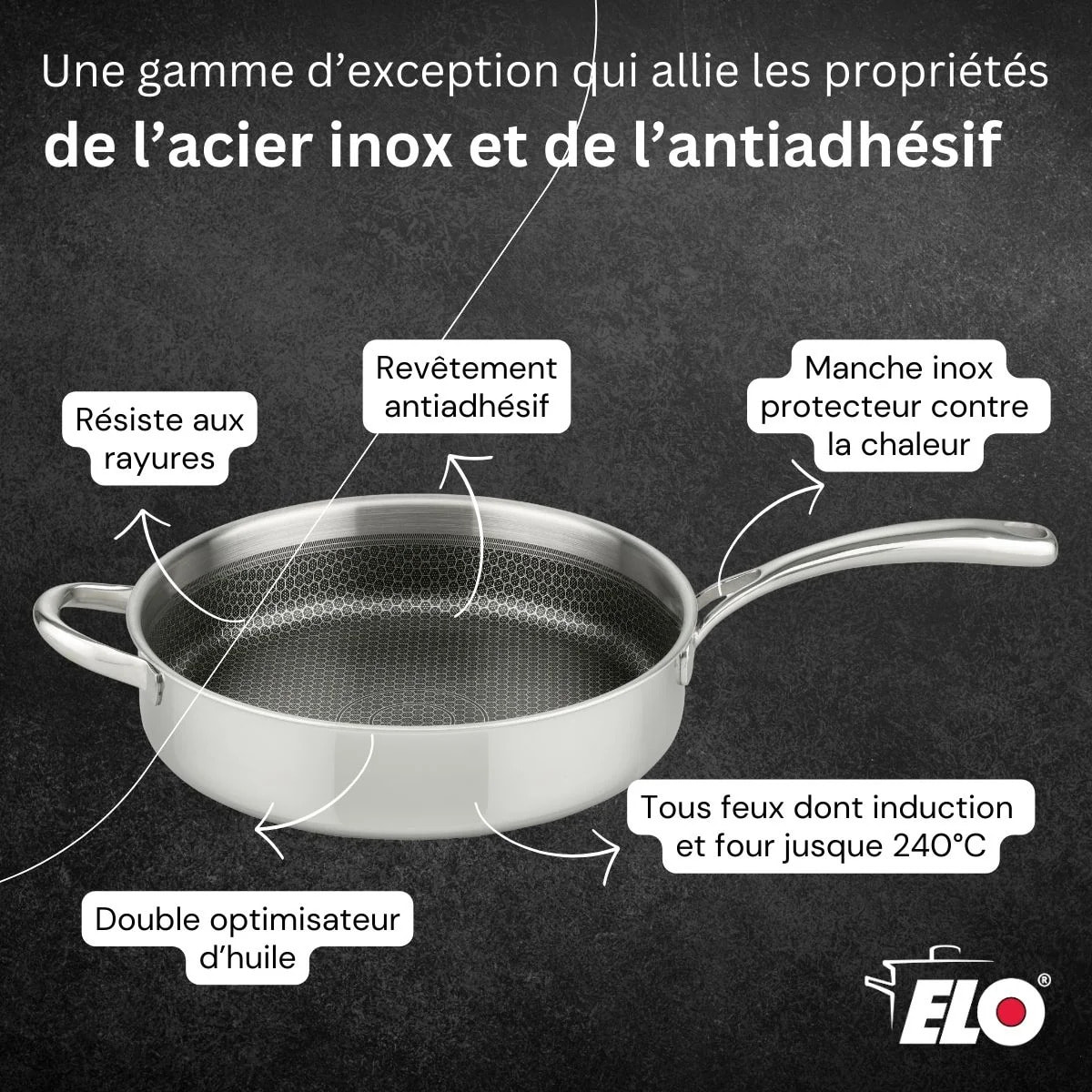 Sauteuse 28 cm en inox 18/10 Elo Relief Evolution