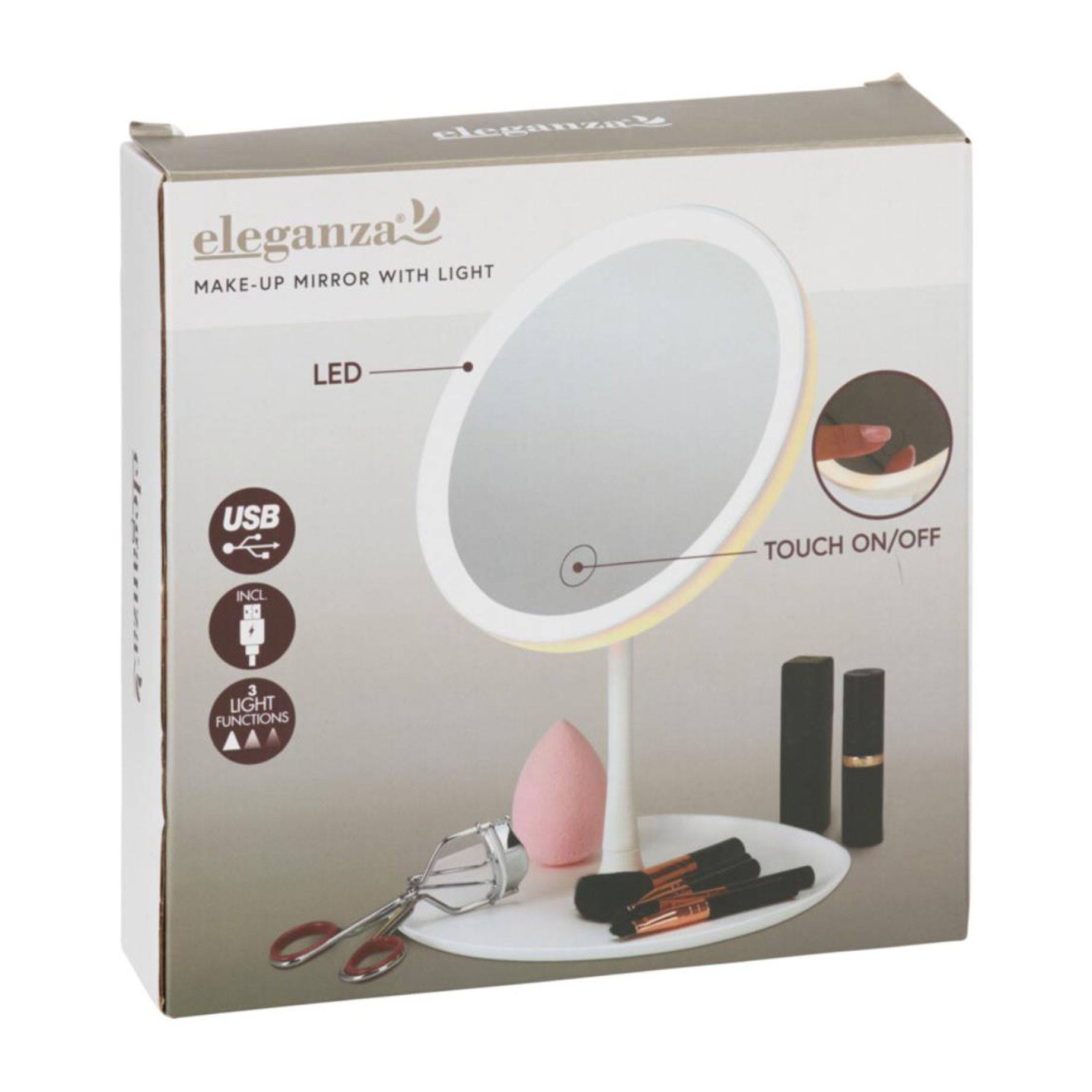 Well home espejo con luces led recargables y ajustables y carga usb ø18,5x27cm