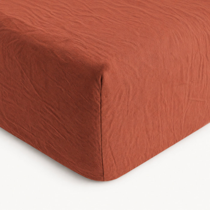 Drap housse uni microfibre lavée terracotta