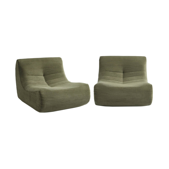 Chauffeuse velours côtelé 2 places kaki L 91 x P 105 x H 72 cm - SOKOL