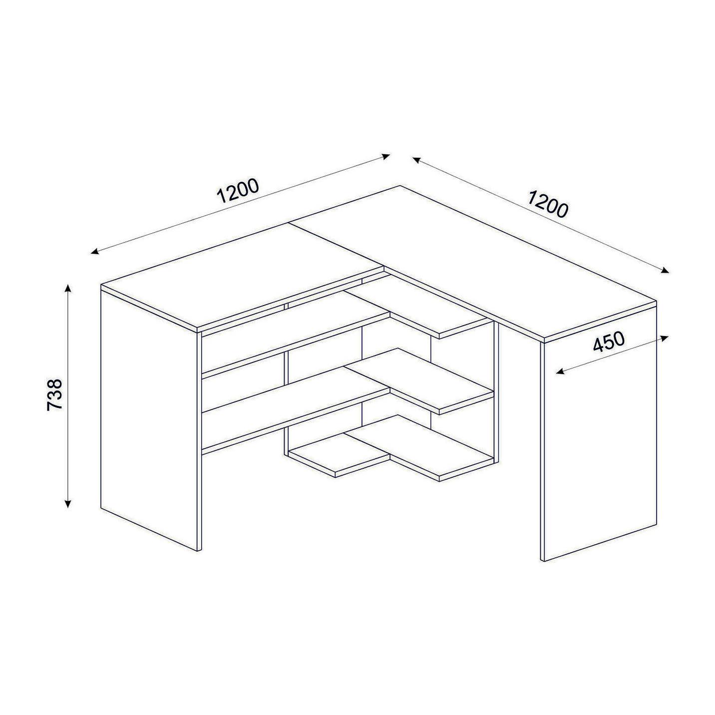 Scrivania Dkon, Scrittoio multiuso, Tavolo per ufficio porta PC, Piano di lavoro, 120x120h74 cm, Bianco