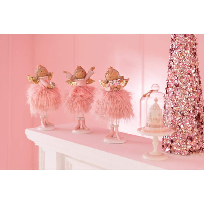 J-Line figurine Ange Coeur - polyrésine - rose - large - 3 pcs
