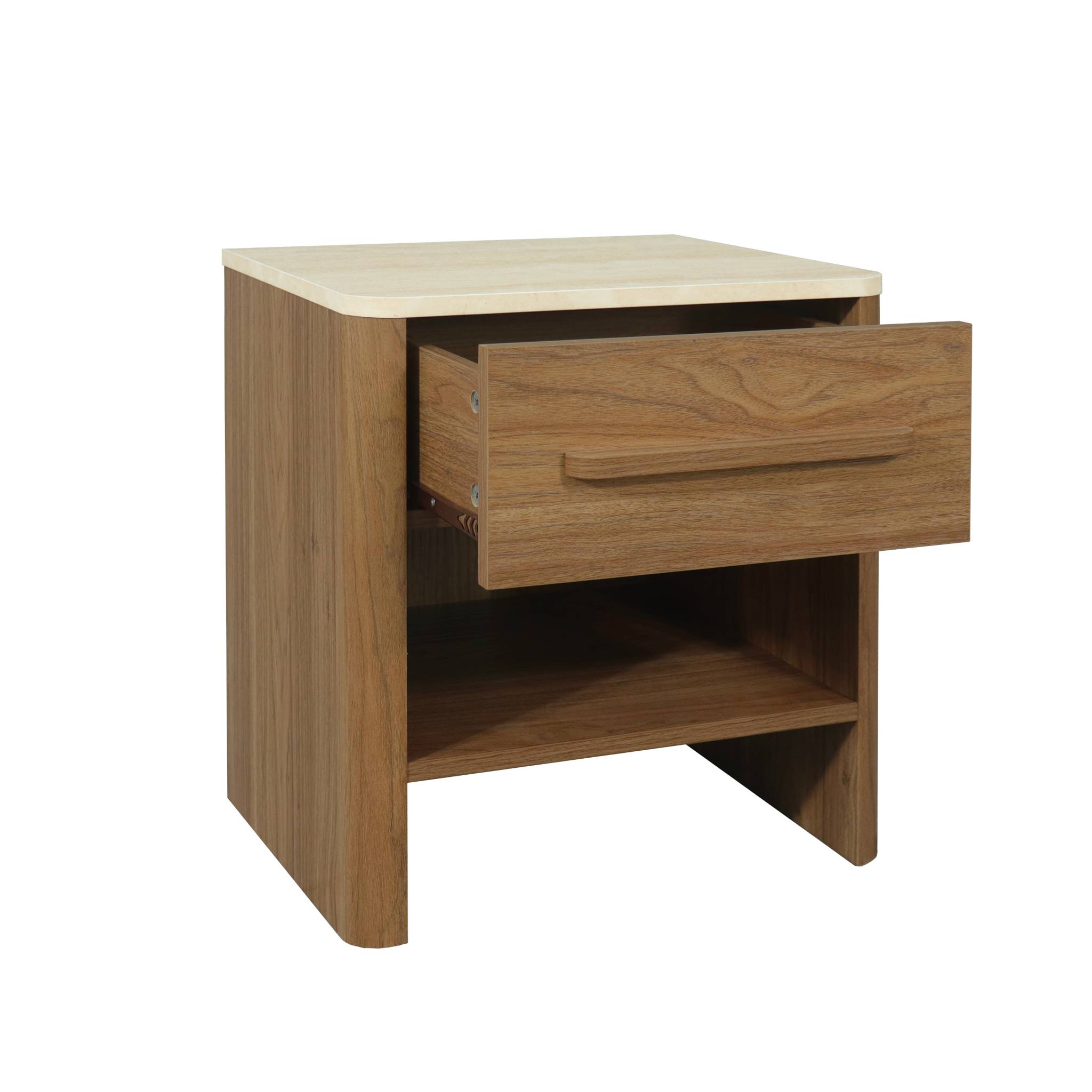 Table de chevet décor bois et effet travertin 1 tiroir (lot de 2) ARETHA