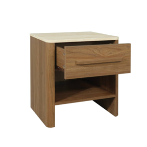 Table de chevet décor bois et effet travertin 1 tiroir (lot de 2) ARETHA
