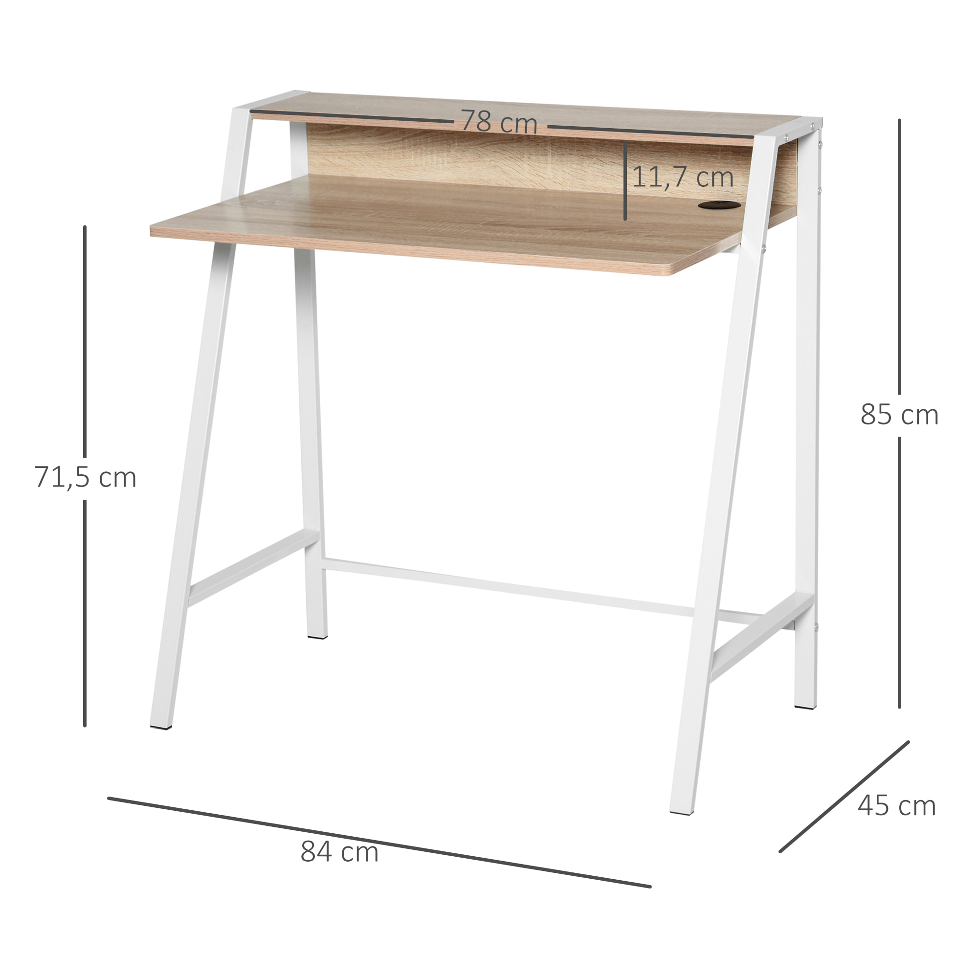 Bureau secrétaire bureau informatique dim. 84L x 45l x 85H cm style néo-rétro étagère coloris chêne clair blanc