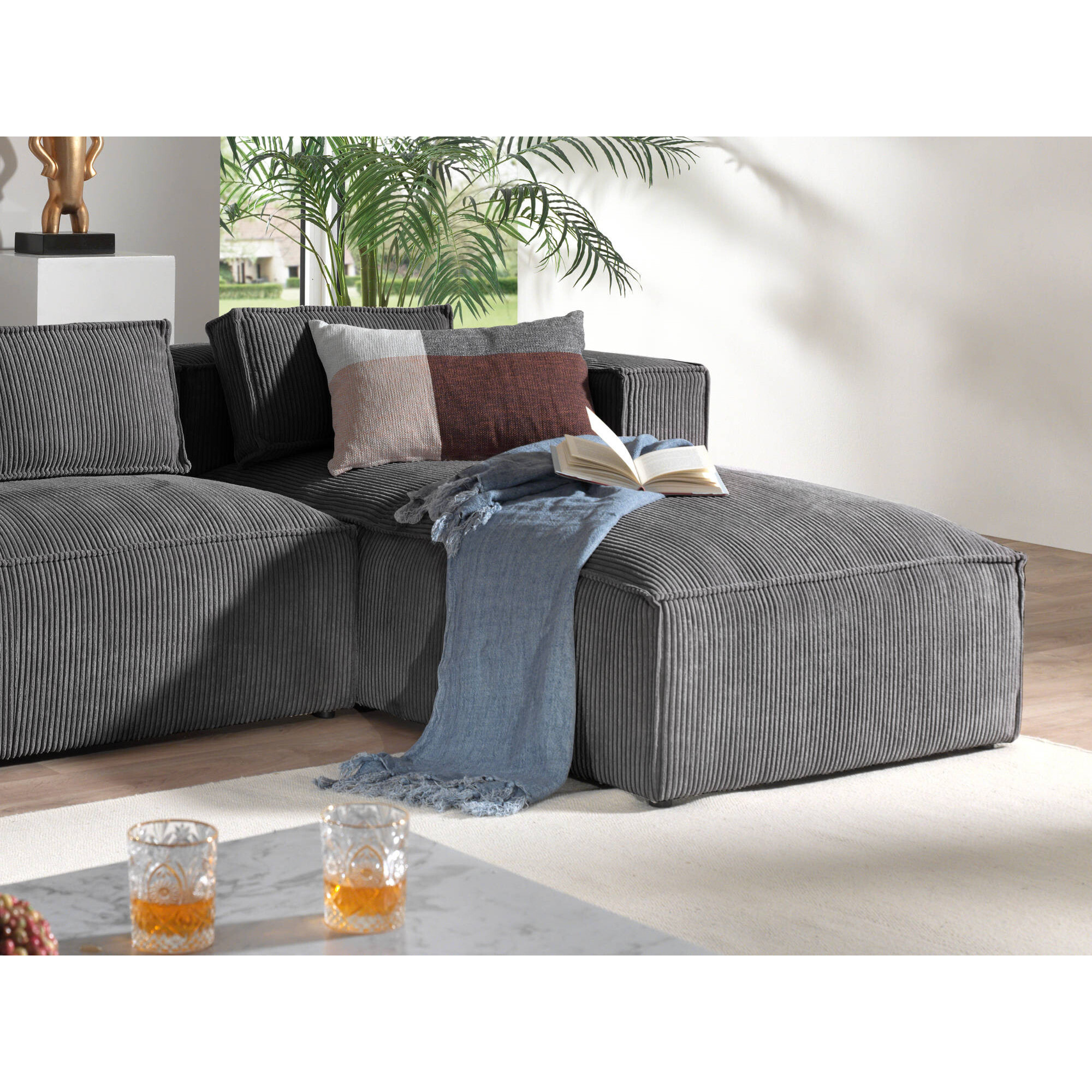 Stella - canapé d'angle droit en velours côtelé - 4 places -style contemporain - Gris foncé