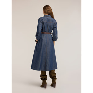 Motivi - Vestido camisero midi en denim con cinturón - Azul