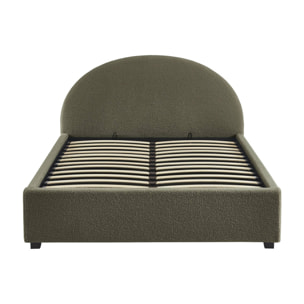 Lit coffre avec sommier à lattes et tête de lit. finition bouclette. kaki. L 206 x P 153.5 x H 102cm
