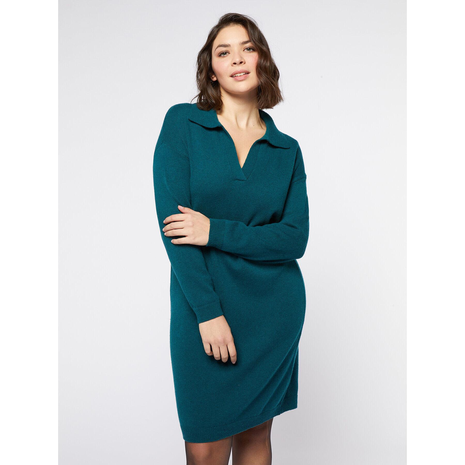 Fiorella Rubino - Vestido de punto con cuello - Petrol Blue