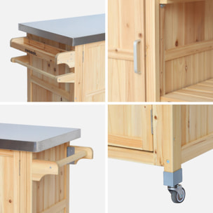 Cuisine d'extérieure 130cm bois avec poignées. 7 espaces de rangement L 130 x l 60 x h 89.5cm