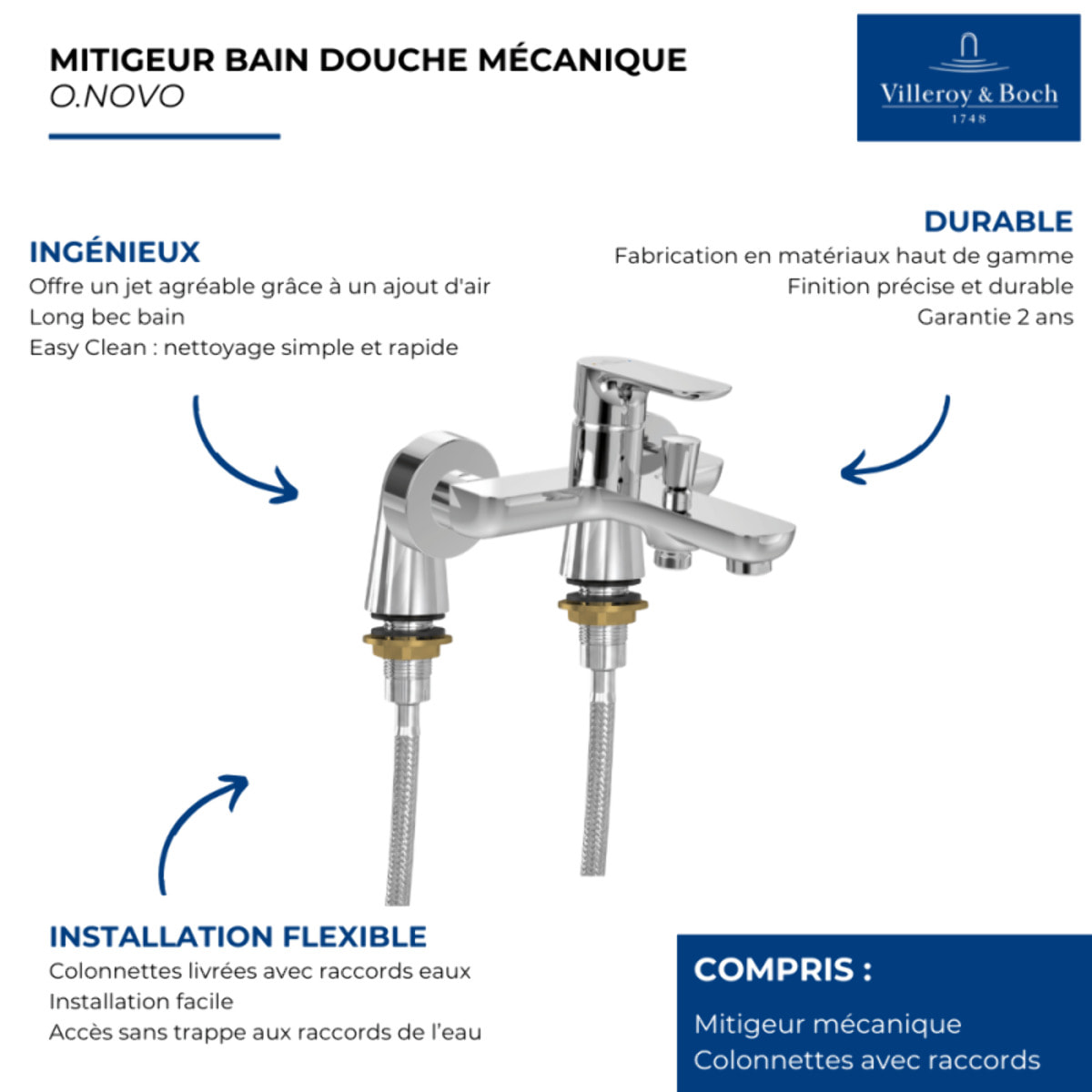 Mitigeur bain douche mécanique O novo Chrome