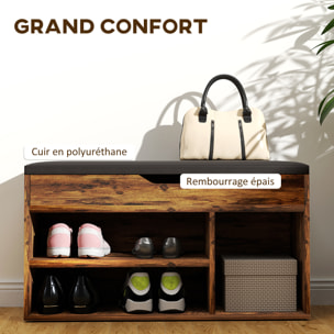 Meuble chaussures banc à chaussures 2 niveaux rangement, niche, coffre coussin noir effet bois