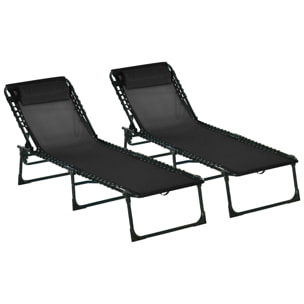 Conjunto de 2 Tumbonas Plegables Tumbonas de Jardín Reclinables con Respaldo Ajustable en 4 Posiciones Carga 120 kg para Terraza Piscina Playa 197x58x30 cm Negro