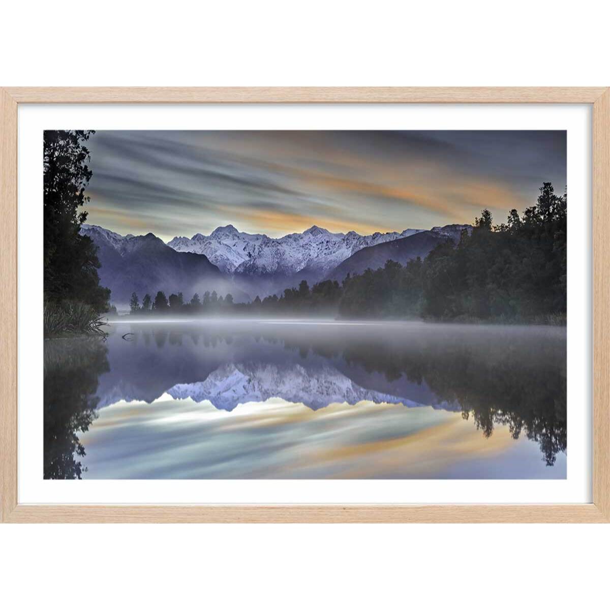 Affiche paysage matin enneigé Affiche + cadre en bois - Chêne