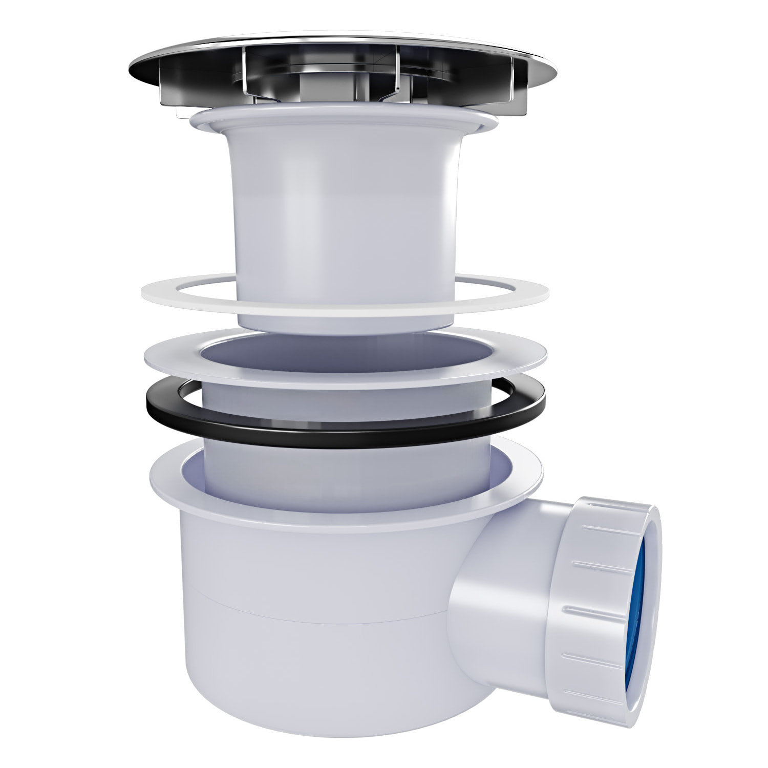 Piletta Doccia Ø 90 mm Con Coperchio Cromato Ispezionabile Scarico Per Piatto Doccia Slim E Standard Facile Da Montare Bianco e Argento