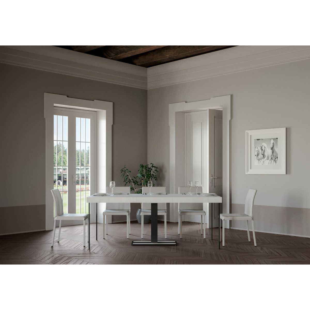 Consola extensible 90x40/196 cm Capital Small Premium Fresno Blanco estructura Antracita