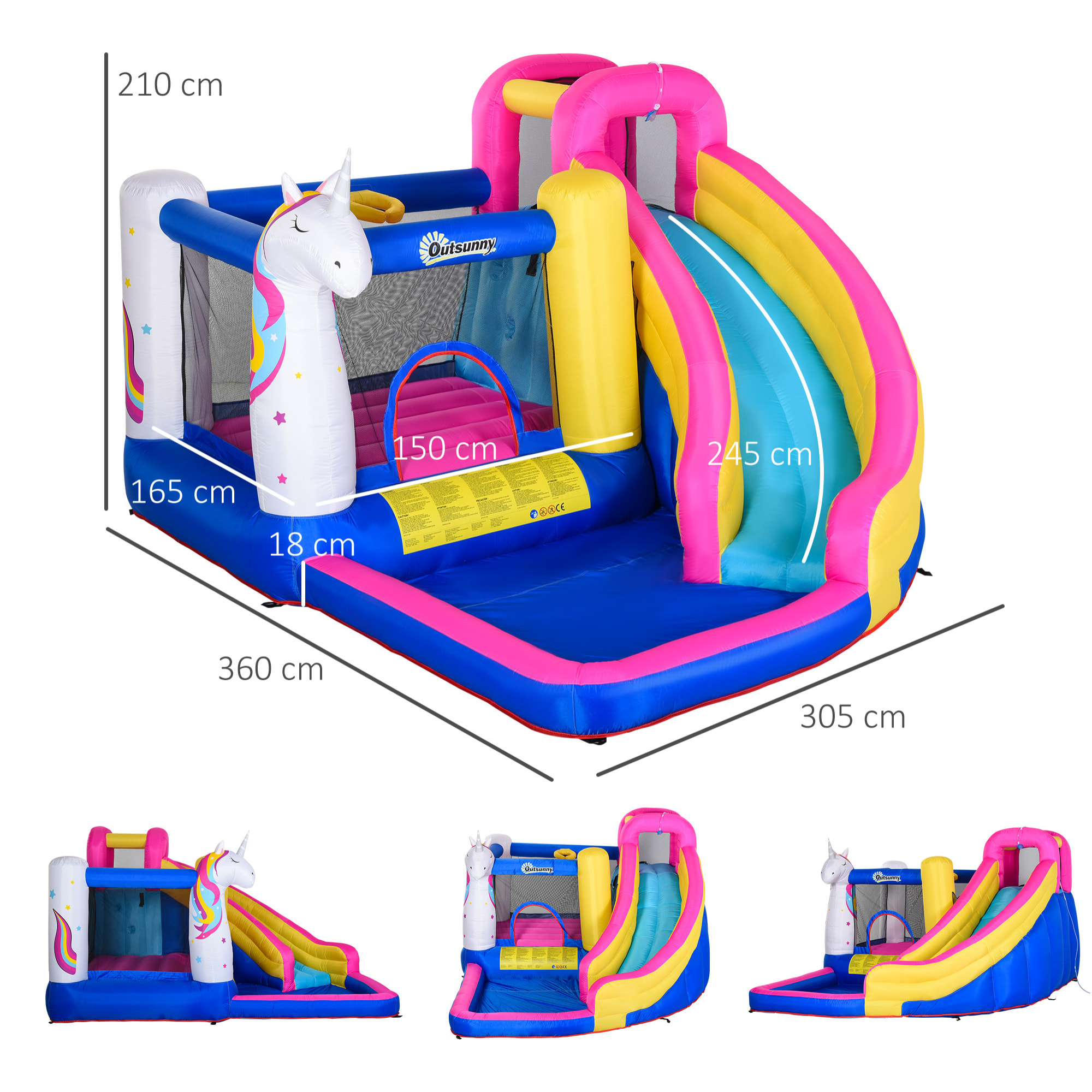 Castillo Hinchable Infantil con Tobogán Piscina Cama de Salto Inflador y Bolsa de Transporte 360x305x210 cm Multicolor