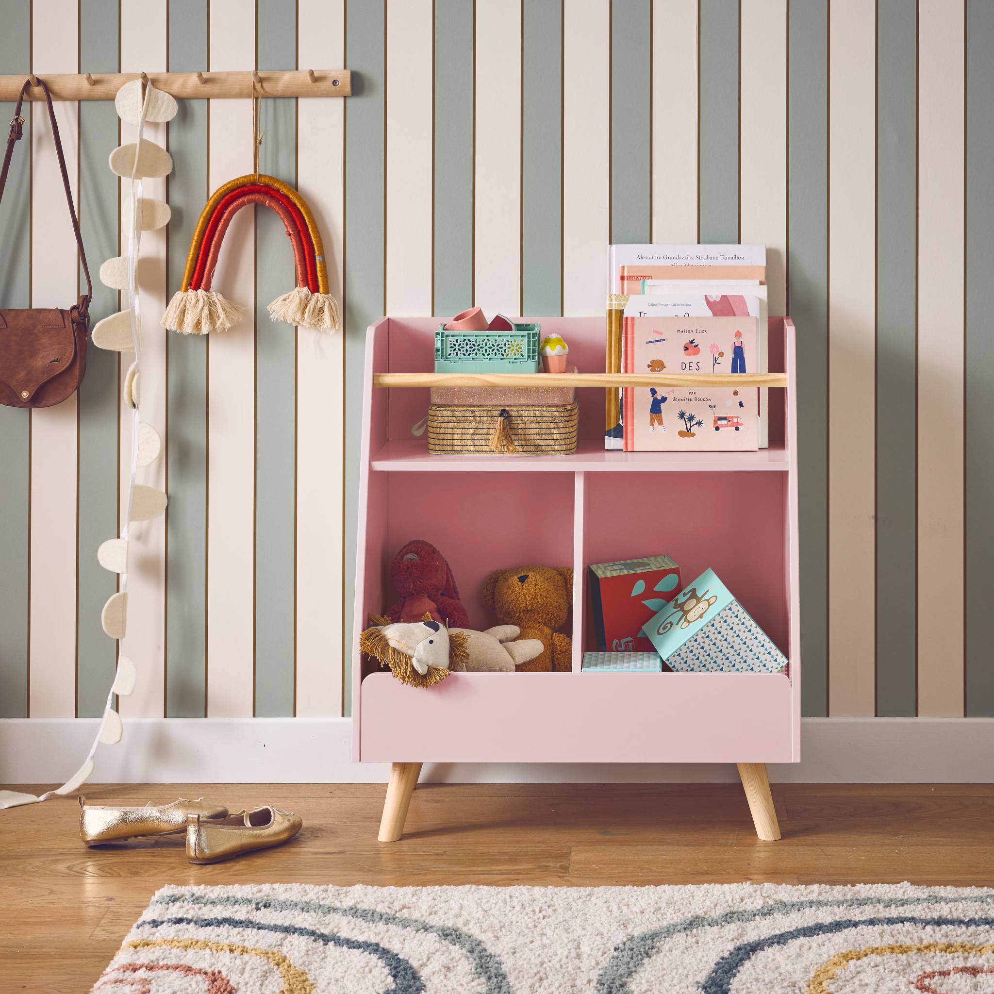 Meuble de rangement enfant. rose. 2 compartiments