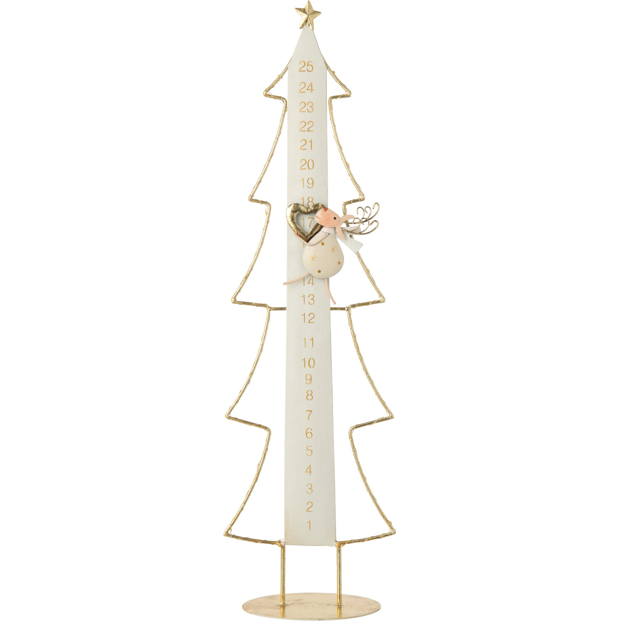 J-Line Sapin de Noël LED calendrier de l’avent - métal - blanc/doré